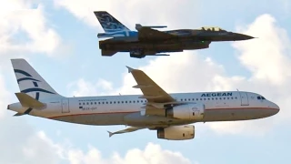 Airbus A320 Formation Lowpass with F-16 Fighter Jet! AEGEAN Airbus A320-232 - AFW2014 Airshow