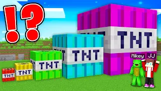 JJ and Mikey Found NEW SECRET TNT of ALL SIZES : Small vs Medium vs Giant in Minecraft Maizen!