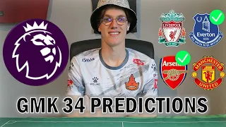 GAMEWEEK 34 PREMIER LEAGUE PREDICTIONS - ft Arsenal vs Man United and Liverpool vs Everton