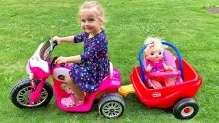 Little Girl Elis Ride On Pink Harley Davidson 12V Power Wheel with Baby Doll & Thomas Ford Wildtrak