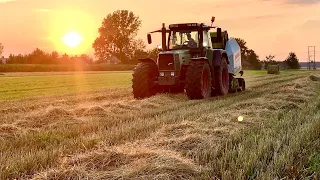 ☆Pierwsze Belowanie Słomy Przy Zachodzie Słońca ☆ ( Fendt Favorit Vario 916 , Claas Variant 280 )㋡