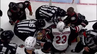 Corey Perry hits Louis Domingue, who retaliates with a takedown