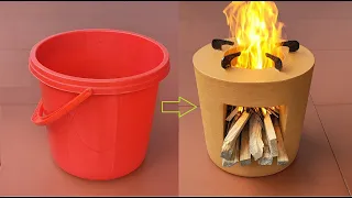 The idea of making firewood stoves from cement and clay with plastic bucket molds