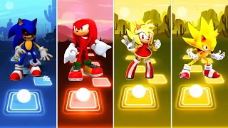 Sonic exe 🆚 Knuckles Sonic 🆚 Super Amy Rose 🆚 Super Sonic | Sonic EDM Rush Tiles Hop