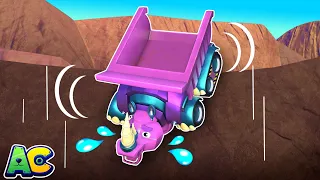 Help! RHINOCEROS DUMP TRUCK is falling from a cliff! | AnimaCars - Rescue Team | Cartoon For Kids