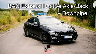 BMW G30 LCI 540i B58 | Downpipe + axle-back sound | BAQ Exhaust | Aktywny układ wydechowy