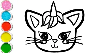 Cat Drawing, Coloring and Painting for kid's & Toddlers | How to Draw Cat Unicorn Drawing