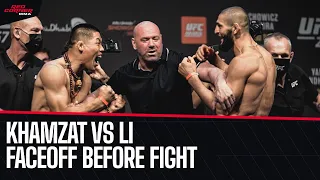 Khamzat Chimaev and Li Jingliang show emotion in final staredown before UFC 267 fight