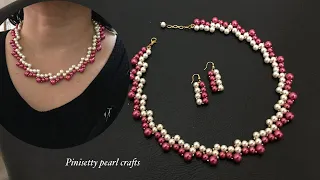 How to make double color wavy pearl necklace/ Easy to make zig zag beaded necklace elegant and easy.