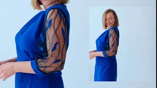Синее платье с глубоким вырезом декольте B245