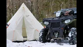 2 Days ATVing and Winter Camping  in a Canvas Tent with a Woodstove!