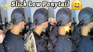 👏Sleek Low Ponytail On Thick Natural Hair | Mix Highlight Color + No Heat Tutorial Ft.@UlaHair