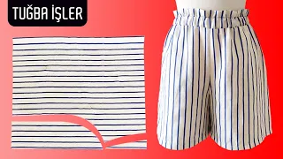 Very Easy Paperbag Belted Short Cutting and Sewing | Tuğba İşler