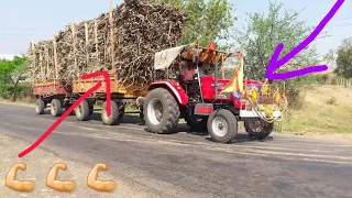 Arjun novo 605 & Hindustan 80hp pulling Full Loaded Sugar cane trolley | Sugar cane load | Tractor