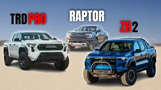 2024 Toyota Tacoma TRD Pro vs Ford Ranger Raptor vs Chevy Colorado ZR2