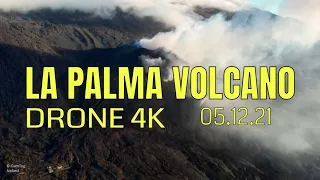 La Palma Volcano goes in underground mode: Odd openings emit tons of lava. 4K  Drone. 05.12.21