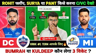 DC vs MI Dream11 Team, DC vs MI Dream11 Prediction, Delhi Capitals vs Mumbai Indians IPL Team Today