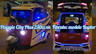 MOTOTAXI PIAGGIO APE CITY PLUS 230 cc en color BLANCO Y ROJO MODELO RAPTOR FIBRATEC