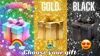 Choose your gift 🎁🤩💝🤮||3 gift box challenge||2 good & 1 bad||Rainbow, Gold & Black #giftboxchallenge