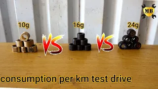 test drive on honda pcx 150 scooter roller 10g vs 16g vs24g petrol consumption per km.