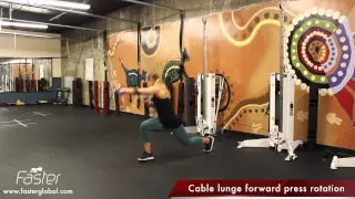 Base Exercise Cable Lunge Forward and Press with Rotation