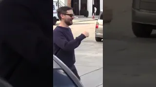 Tobey Maguire Laughing after paparazzi's car got hit - Spider Man No Way Home NWH