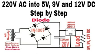 Convert 220V AC into 5V, 9V and 12V DC supply. Step to Step (HINDI)