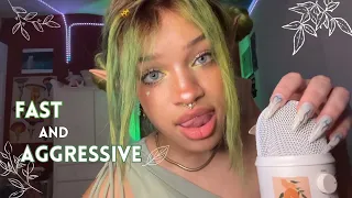 ASMR Fast and Aggressive🧝🏽‍♀️ Mouth Sounds, Long Nail Tapping, Mic Scratching!🌿