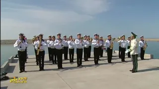 Turkmenistan Flag and Turkmen Naval Forces Flag Raising with National anthem