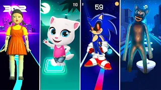 Talking Angela vs Squid Game vs Sonic exe vs Cartoon Cat - Tiles Hop EDM Rush & Dancing Road