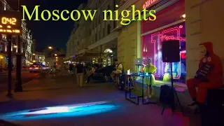 Evening walk on Myasnitskaya. Moscow, Russia. 4K