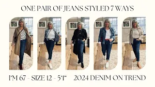 1 PAIR OF JEANS STYLED 7 WAYS, OVER 50’s ❤️ 60’s ❤️ 70’s ❤️ FASHION, DENIM ON TREND 2024