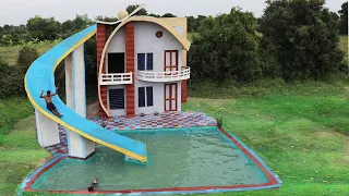 Spent 150Days To Build The Most Beautiful 3 Story Mud House With Amazing Water Slide & Swimming Pool