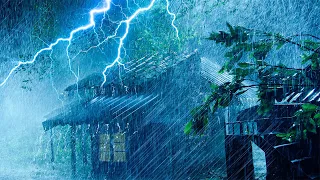 ⚡Night Rain Thunderstorm Sounds for Sleeping | Heavy Hurricane Rain, Powerful Thunder & Howling Wind