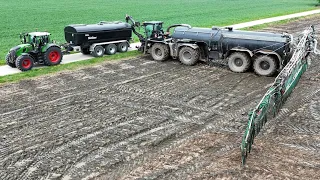 CLAAS XERION 4200 SADDLE TRAC bei der Gärrest Ausbringung / FENDT 728 & CLAAS AXION 840 / 4K