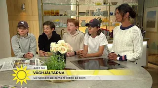 Hjälte-pojkar stoppade bilolycka - Nyhetsmorgon (TV4)