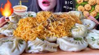 ASMR KOREAN NOODLES + BIG SPICY MOMOS / DUMPLINGS MUKBANG (No Talking) EATING FOOD