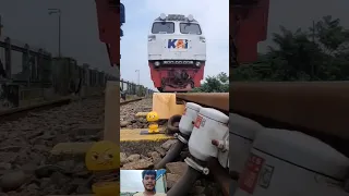 Emoticon doll  and train speed to high beside the railroad tracks!! 🙃🙃  #shorts #tiktok