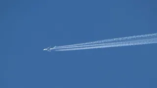 AirFrance Airbus A380 flying at Altitude leaving Contrail