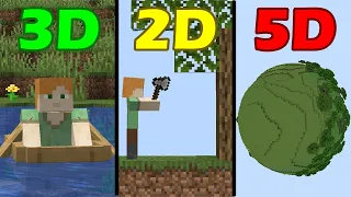minecraft in 5D vs 3D vs 2D be like