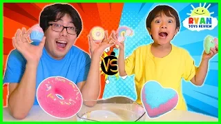 Guess the Bath Bomb Toy Surprise Challenge with Ryan vs Daddy!