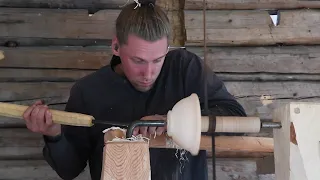 Spring pole lathe turning