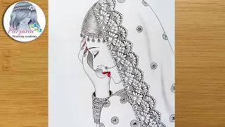 How to Draw a Traditional Bride - Pencil Sketch Tutorial || Mandala art of an Indian bride