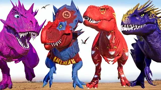3 Head Spider-Man Godzilla Vs Malusaurus & Baryonyx & T-REX Jurassic World Evolution Dinosaurs Fight