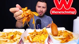 ASMR WIENERSCHNITZEL CHILI CHEESE FRIES MUKBANG