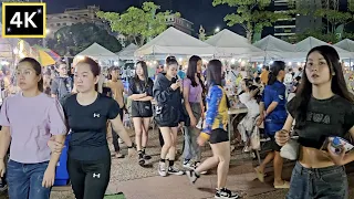 Olympic Stadium Night Tour In Phnom Penh 2023 | Cambodia 4K Walk Night Tour