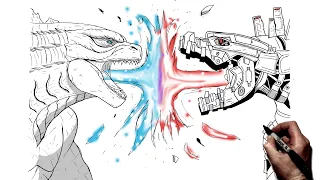How To Draw Godzilla vs Mechagodzilla (Atomic Breath) | Step By Step | Godzilla vs Kong