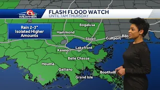 Flash Flood Watch through Thursday morning, Wind Advisory