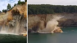 Lake Superior kayakers escape injury as cliff collapses into water | ABC7