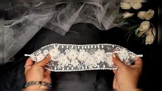 Making a wide headband with embroidered flowers made of polyester👸/New and exciting idea🤩🤩